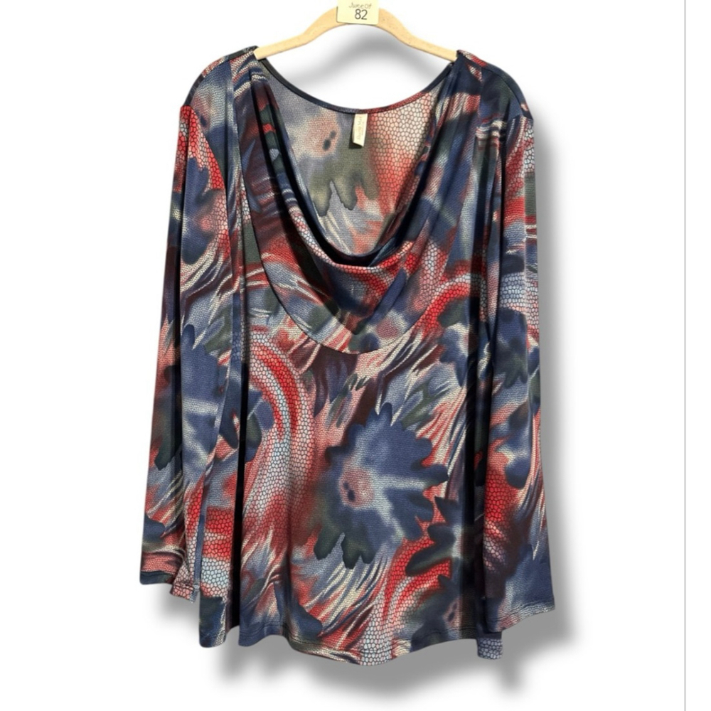 90s Sharon Max Slinky Cowl Neck Top Size XL USA Psychedelic Abstract Mesh Y2K
